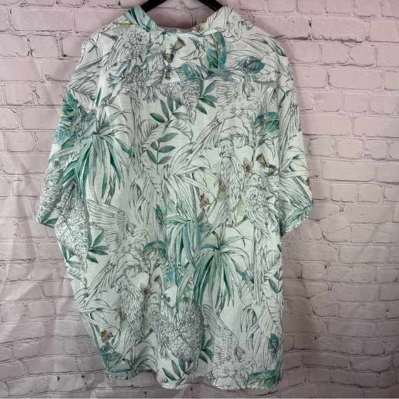 NWT caribbean Green Tropical Print Hawaiian Shirt linen cotton blend sz 4XB - Picture 3 of 7